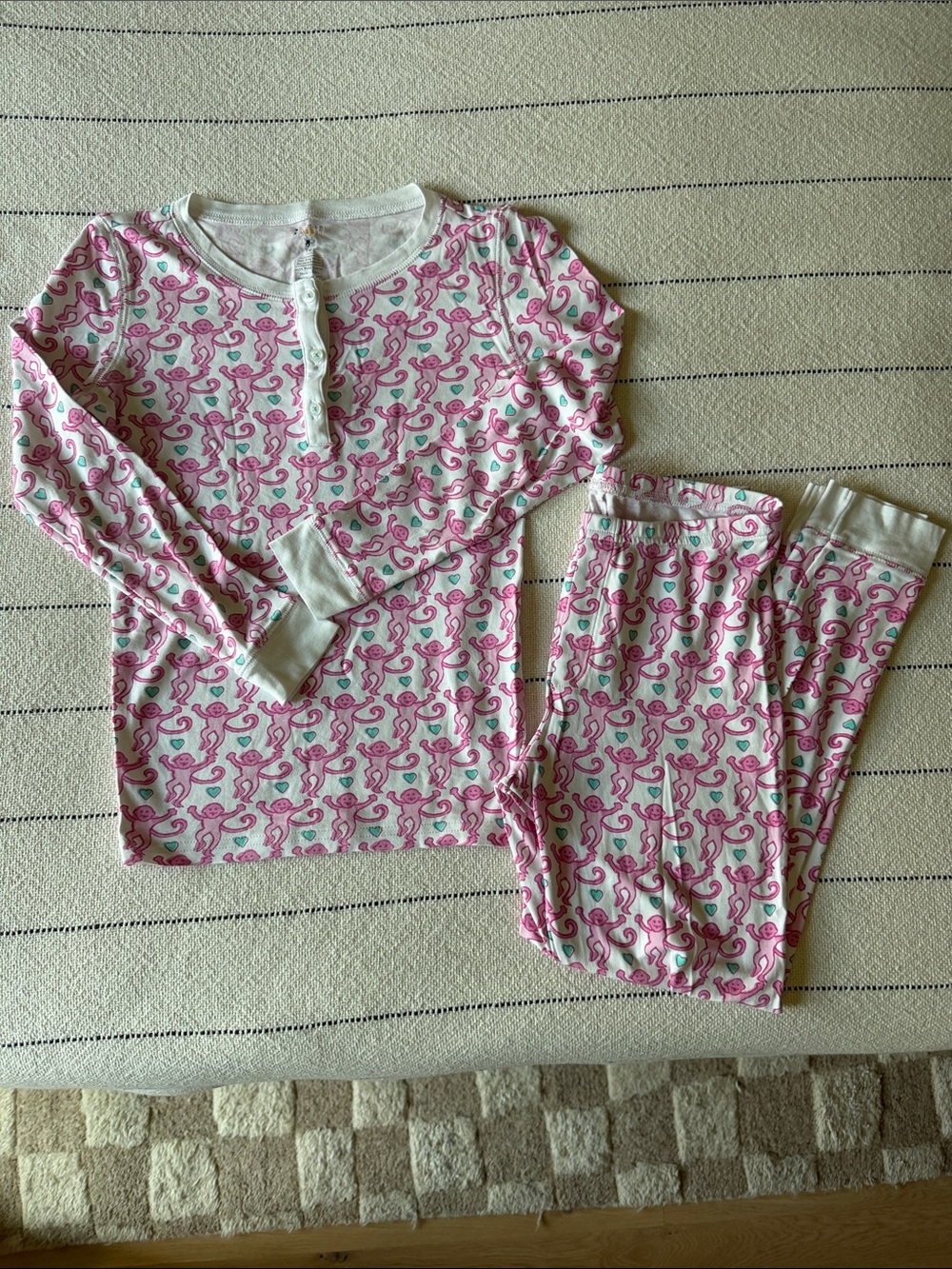 EUC Kids Roller Rabbit Pink Lovely Monkey Print Long Sleeve Pajama Set Size 12